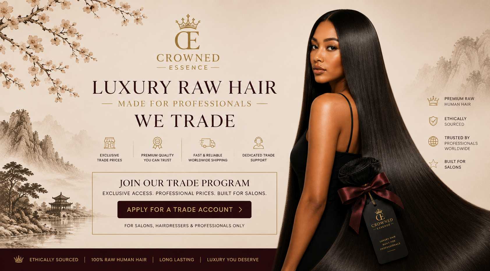 Luxury raw hair made for professionals — Join the Crowned Essence trade program and apply for a trade account